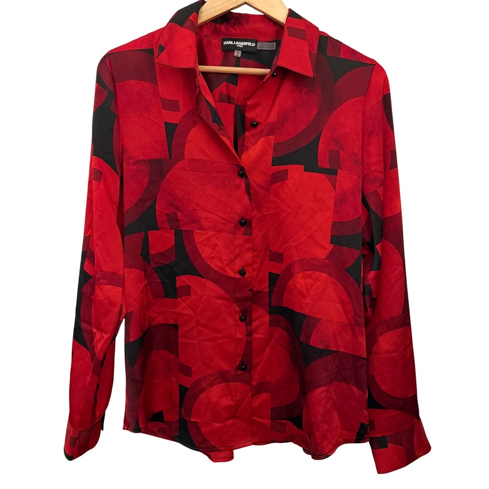 Karl Lagerfeld Paris Abstract Geometric Shirt Womens M Red NEW‎ L4IA3663 Blouse